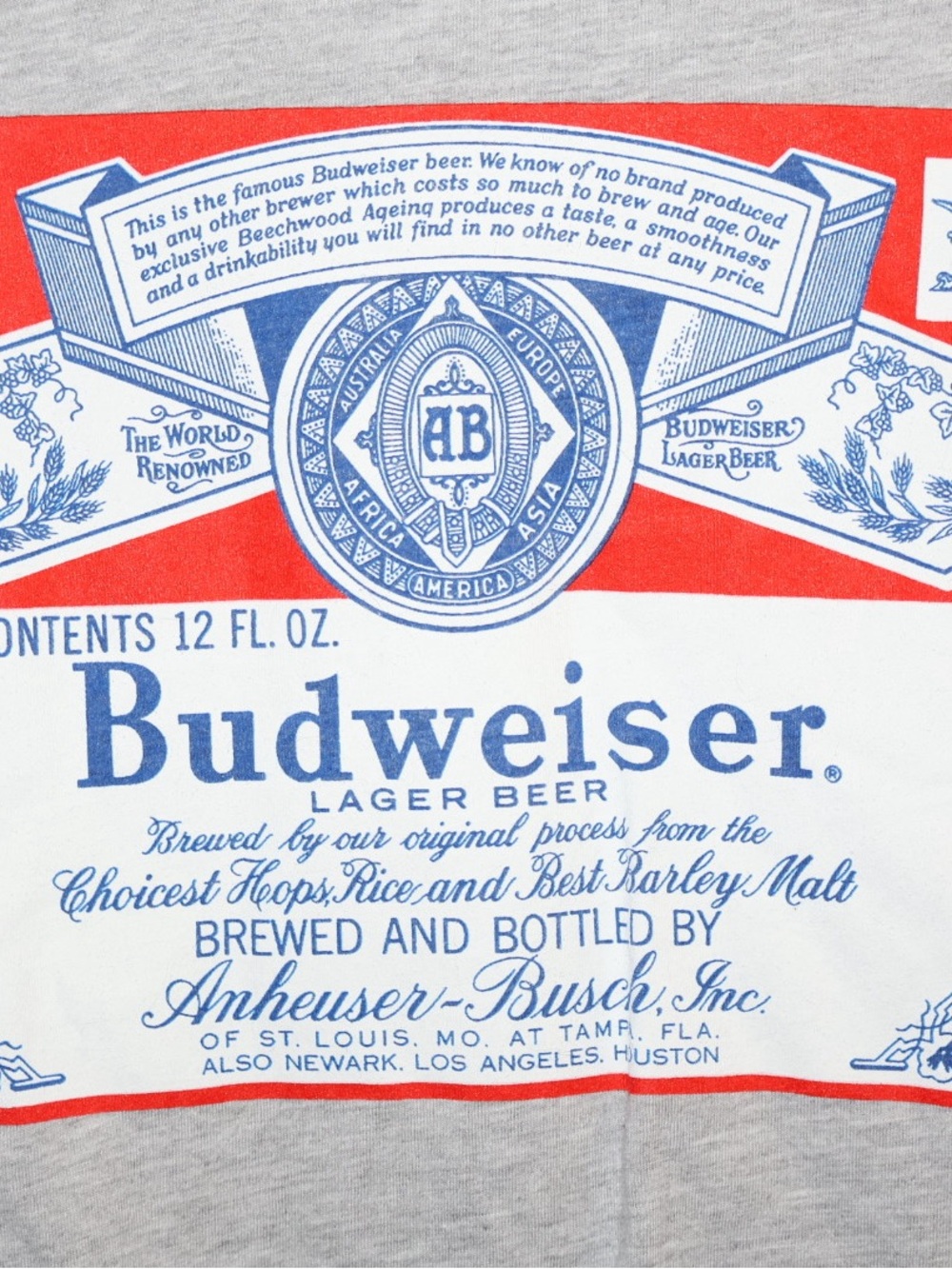 Budweiser Graphic Short Sleeve Tee in Light Gray with Red & Blue Logo - Picture 2 of 3